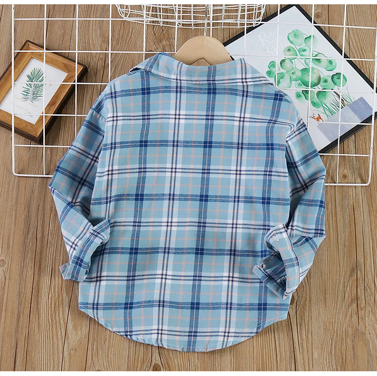 Neues Frühlings-Baumwoll-Langarmhemd für Jungen, Modische High-Street-Oberbekleidung, Oberteile für Teenager, Kariertes Streifenhemd, Alter 5-14 Jahre – Detail 4