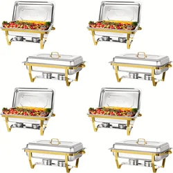8pcs 9QT Golden Stainless Steel Chafing Dishes for Buffet,  Buffet Warmers Sets for Parties Weddings Catering Buffet
