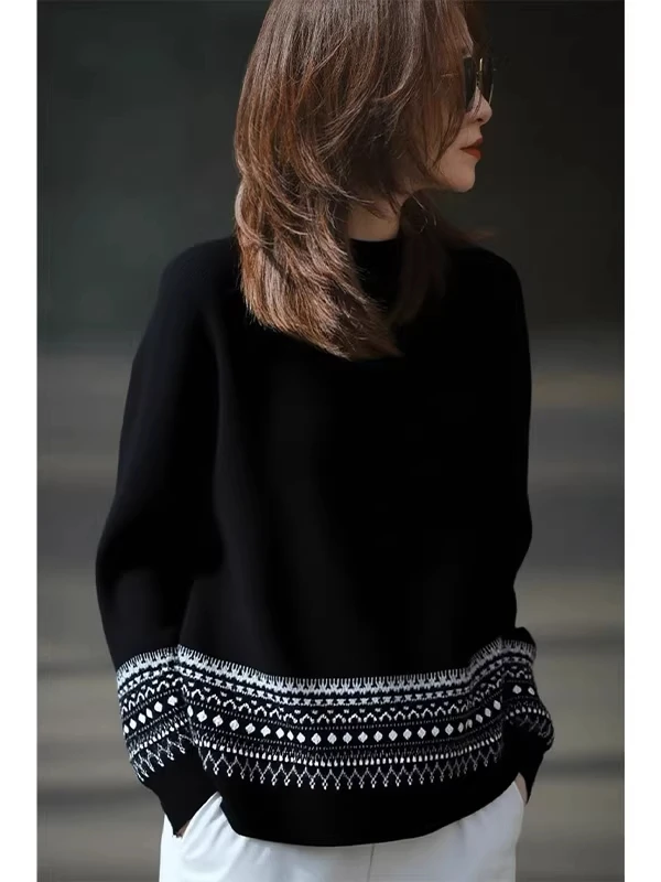 

Retro Fair Isle Knitwear Soft Cozy Lazy Sle Slimming Autumn Winter Faion High-End Feeling Commute Sle Korean Loose Fit