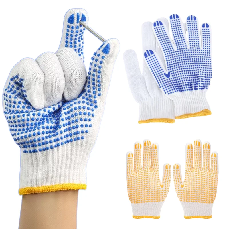 12 Pairs Plastic Yarn Gloves Outdoor Antiskid Cycling Outdoor Family Work Gloves Point Glue Breathable Garden Painters Gloves