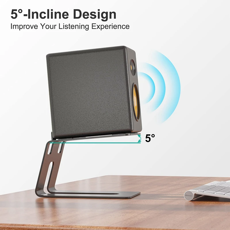 Desktop Speaker Stands, 1 Pair, Studio Monitor Riser With Vibration Dampening Pad And 5° Tilt Design Improve