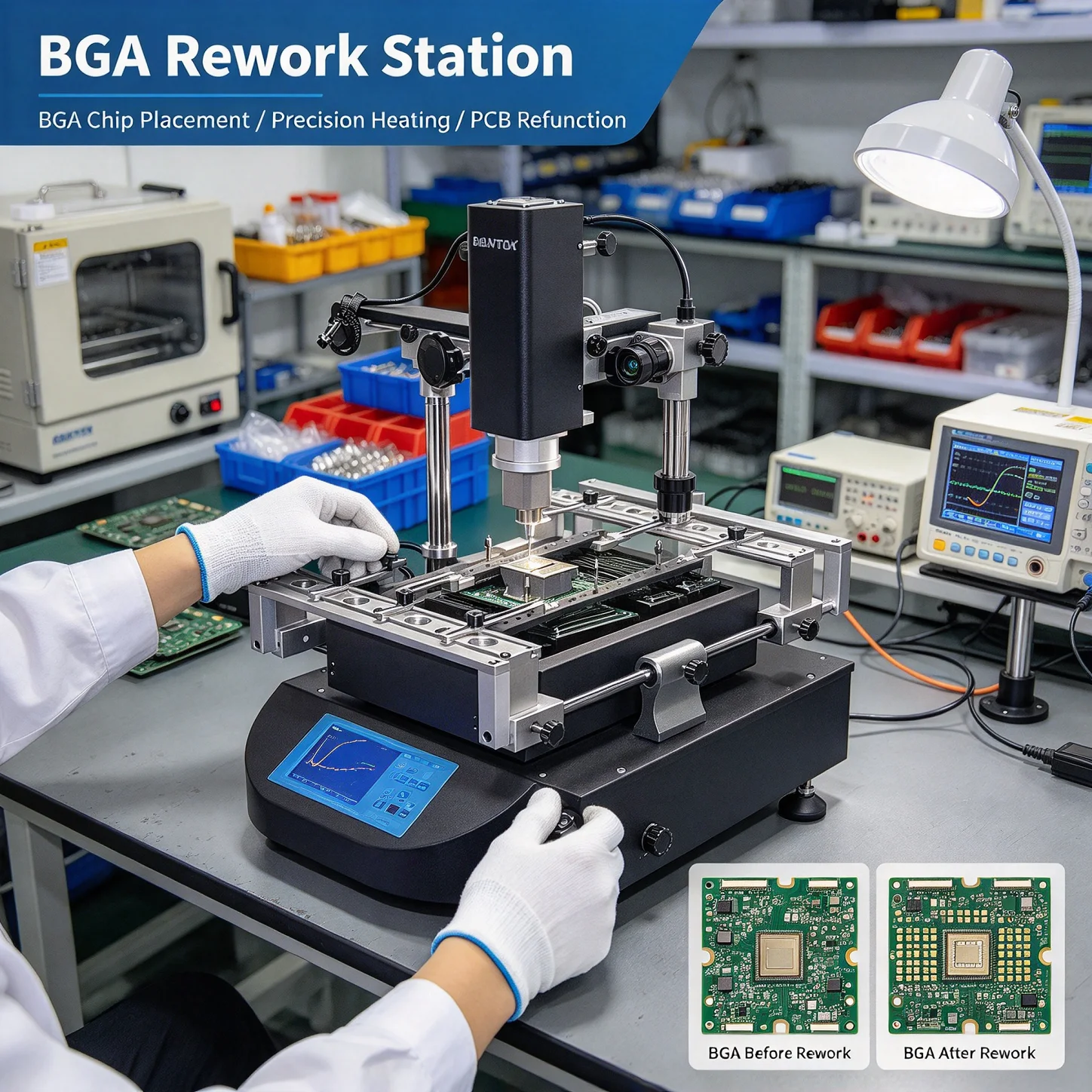 HT-R490 3 Zones Hot Air BGA Rework Station 110V 220V Professional BGA Soldering Desoldering Repair Machine