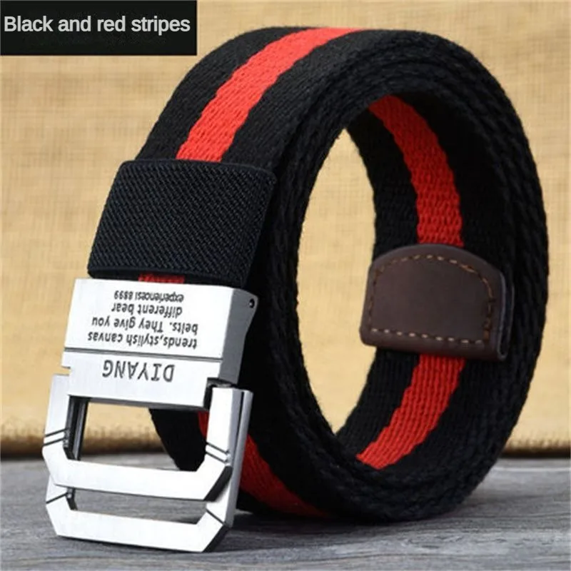 Men\'s Thickened Double Ring Metal Buckle Nylon Military Belt Combat Tactical Belt Heavy Carrying Survival Belt