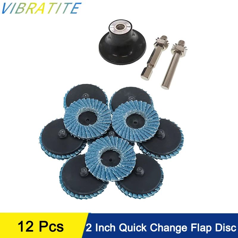 2 Inch Quick Change Flap Disc Assorted 40/60/ 80/120 Grit 12 Pcs Zirconia Alumina with 1/4