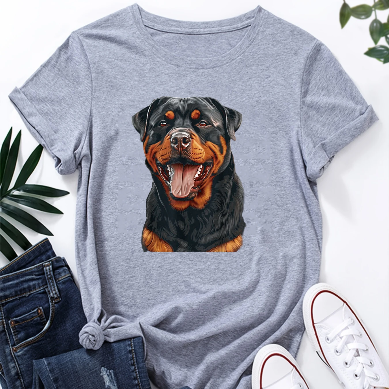 Rottweiler Print Woment-Shirts Summer Clothes Fashion Pattern Short Sleeve T-Shirt O-Neck Funny Dog Owner Gift Printed Tee Tops