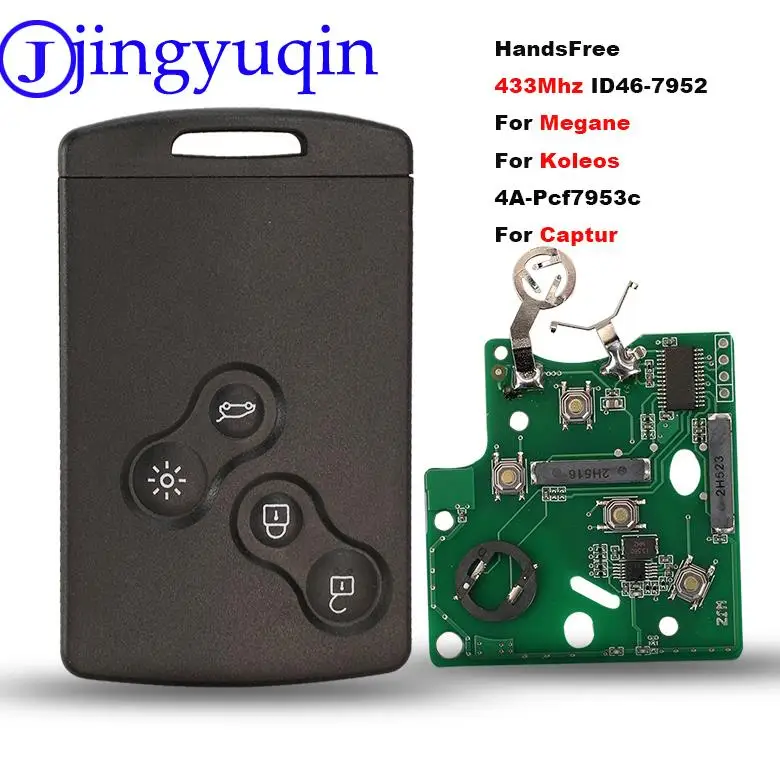 

jingyuqin Keyless Remote Key Card For Renault Megane Fluence Laguna Scenic Clio Captur Koleos 433MHz ID46-PCF7952/4A-7953
