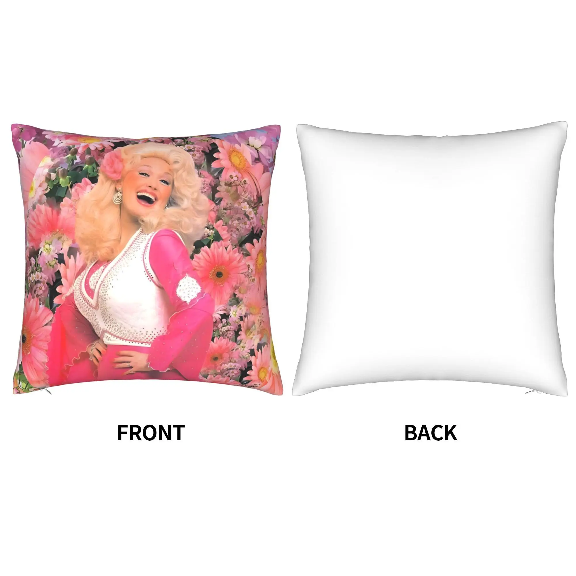 Customize Dolly Parton Themed Throw Pillowcase - Single-Sided Printed Cushion Cover with Iconic Portrait, Vibrant Pink & Golden