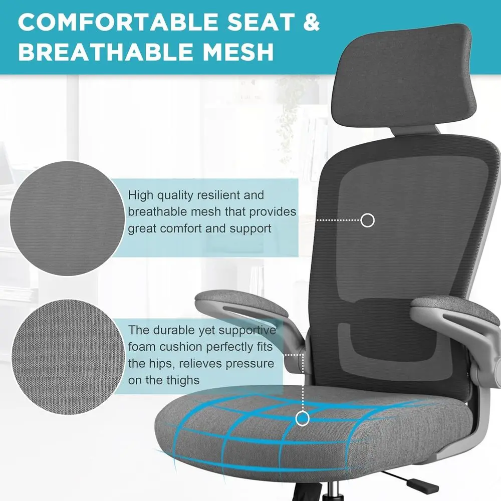 كرسي كمبيوتر مريح عالي الظهر مع دعم قطني ورأس قابل للتعديل، مساند للذراعين قابلة للطي للجيتار، كرسي مكتب دوار لـ H