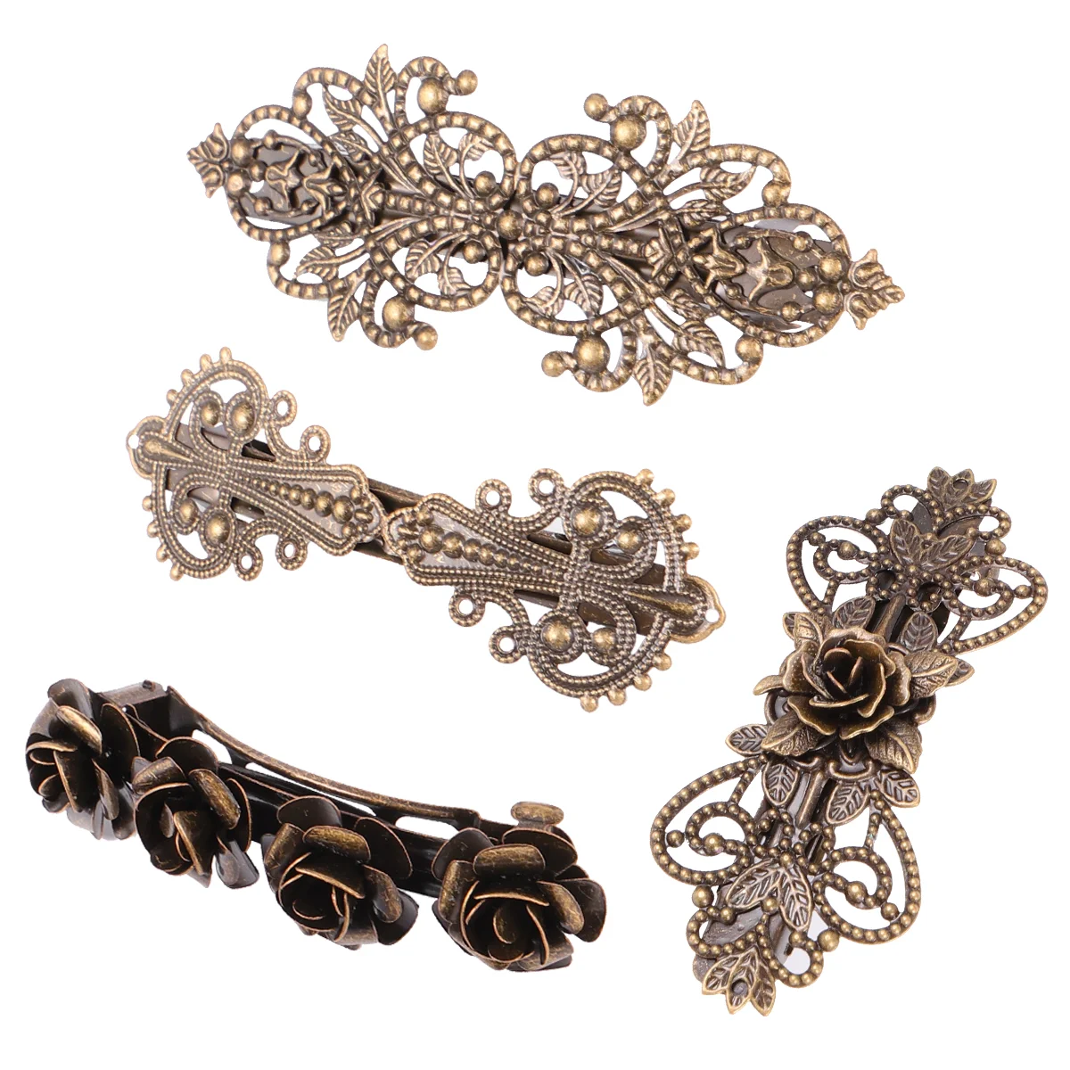 

4 Pcs Vintage Hairpin Spring Clip European Style Accessories Girls Copper Miss Rhinestone Bobby Pins