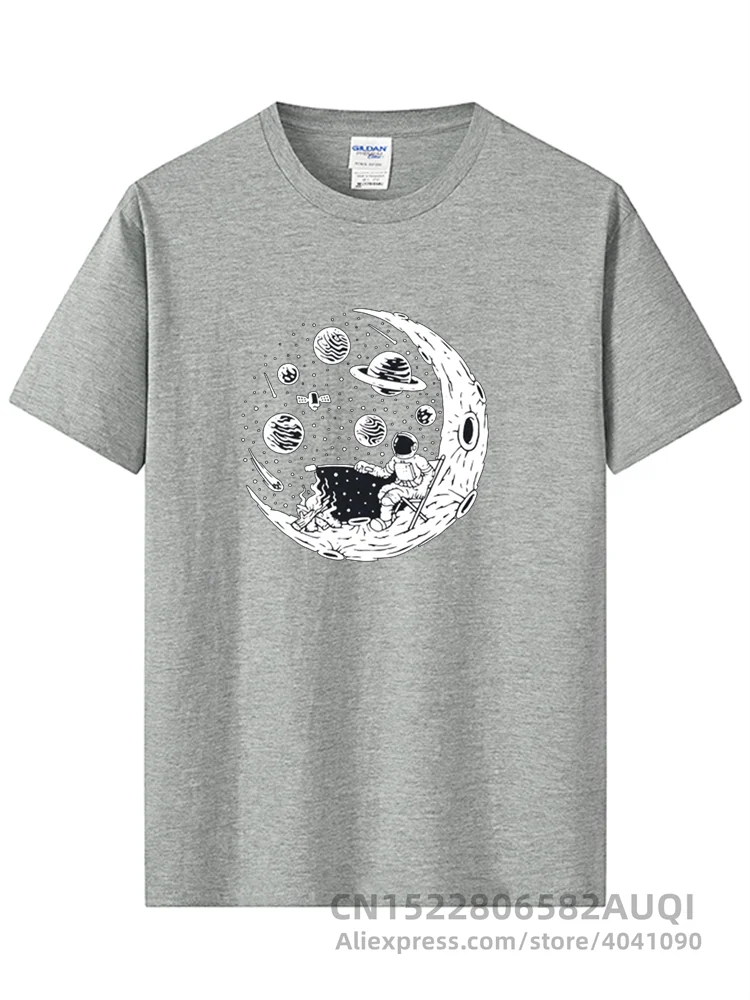 T-shirt High Quality 100% Cotton Funny Astronaut Moon Barbecue Print Casual Loose Cool Men O-neck T-shirt Tee Tops