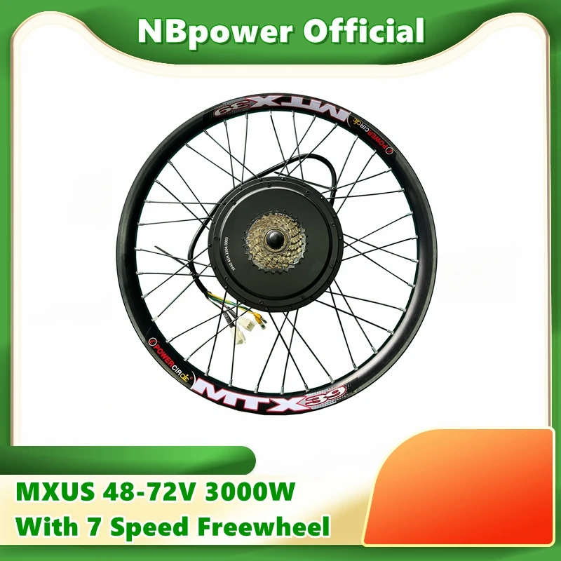 MXUS 48-72V 3000W 142mm Dropout Electric Bike Brushless Hub Motor Wheel with 7 Speed Freewheel, 80-90km/h MTB Ebike Motor Wheel