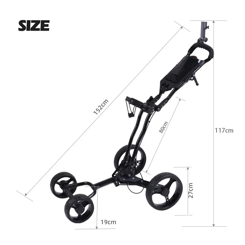 Low MOQ Foldable Golf Bag Cart Lightweight Golf Push Trolley Aluminum Frame 4 Wheels Trolley Golf Cart