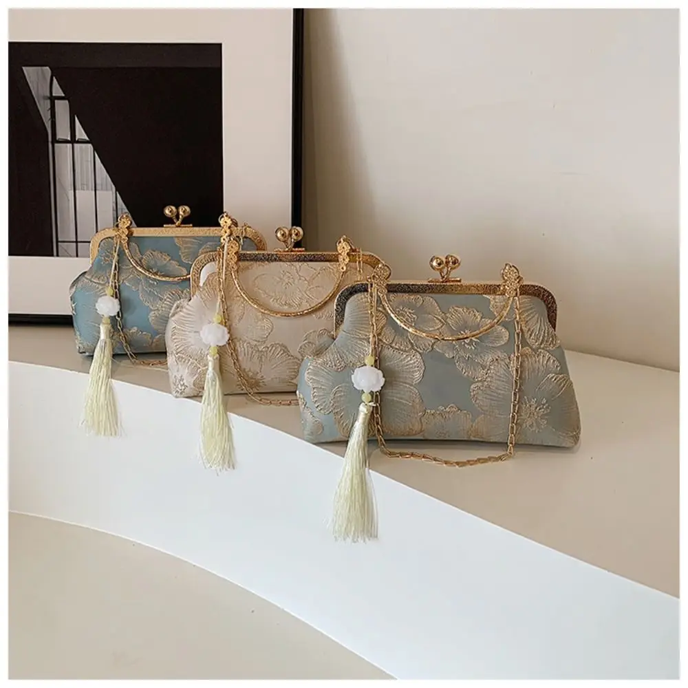 

Fashion Silks Handbag New Chinese Style Large Capacity Embroidery Bag Tassel Hanfu Clutch Bag Women