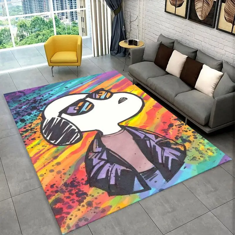 HD Funny S-Snoopy Cartoon Dog Carpet Rug for Playroom Bedroom Living Room Sofa Home Decor,Game Area Rug Non-slip Floor Mat Fest