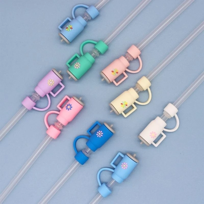 Durable Straw Covers Portable Dust Proof Straw Toppers Lid Flower Straw Tip