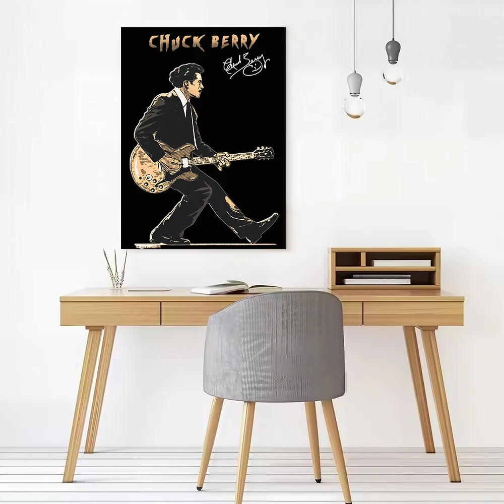 Chuck Berry Illustration With Guitar Canvas Wall Art Poster Personalized Photo Printing Perfect Gift for Gamer Decoration Room