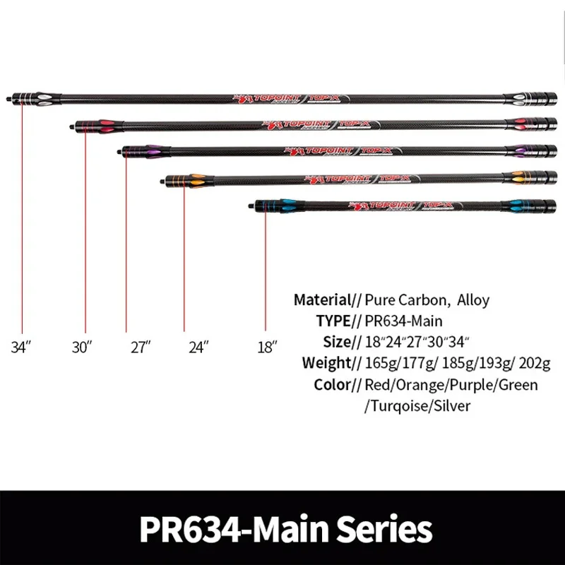 Topoint PR634 Stabilizer Main-Bar 18/24/27/30/34inch 3K Pure Carbon Fiber For Compound Bow Shooting