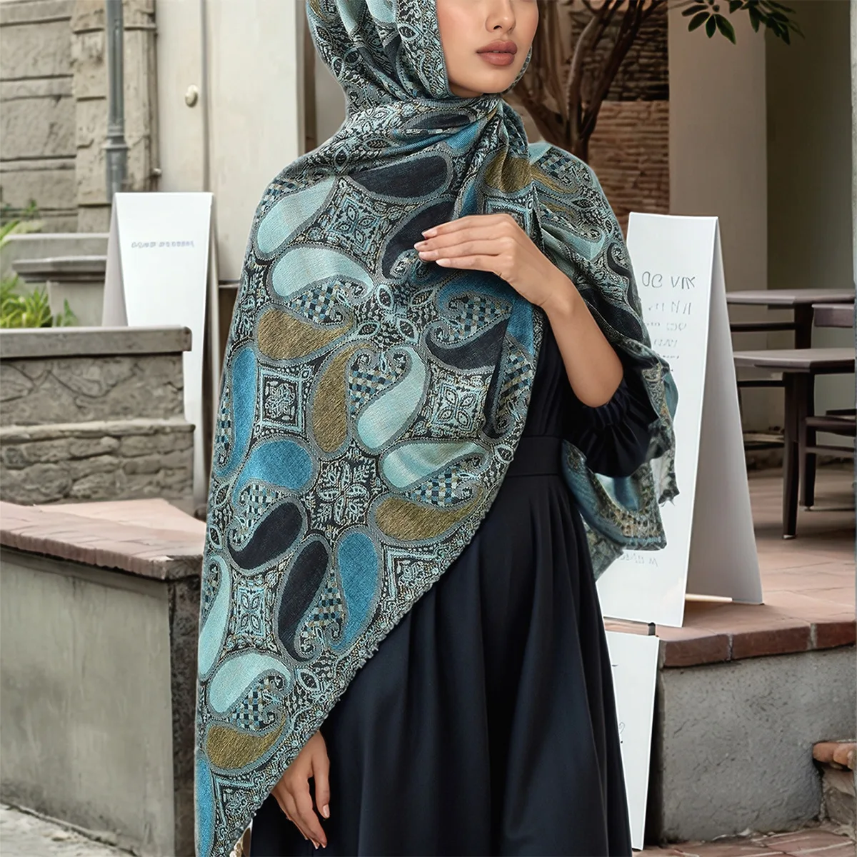 Jacquard Cashew Hijab Long Tassel Shawl Scarf Women's Bag Turban Abaya for Muslim Women Ropa Africana Mujer Islam Accessories