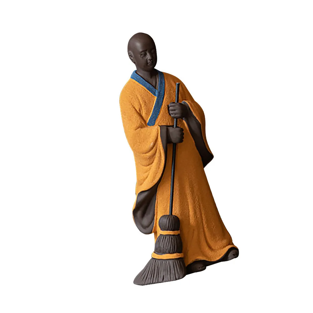 1Pcs Sweeping Monk Figure Purple Clay Desktop Decor Modern Home Office Decorative Utensil Zen Blessing Ornament Creative Monk