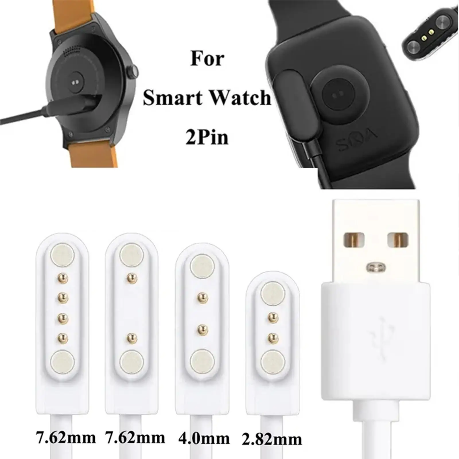 1PC Universal Smart Watch Charger Cord Magnetic Charging Cable 2 Pin 4 Pins USB Charger For Smart Watch 7.62mm 2.84mm 4mm