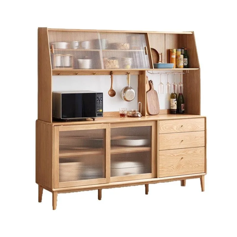 Pure solid wood dining side cabinet tea cabinet multi-functional locker integrated high cabinet simple sliding door cupboard hou