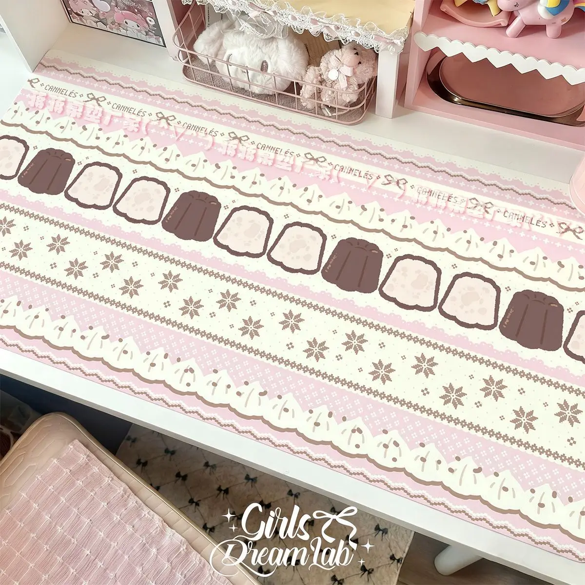Leather Mouse Pad Pink Strawberry Cake Girl Kawaii Mouse Pad Office Desk Mat Waterproof Non-Slip PU Desk Blotter Pad Protector