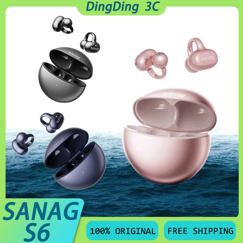 Sanag S6S Wireless Earphone Ear Clip 3D Stereo Sound AI Calling Noise Reduction Long Battery Life Custom Sports Music Headphone