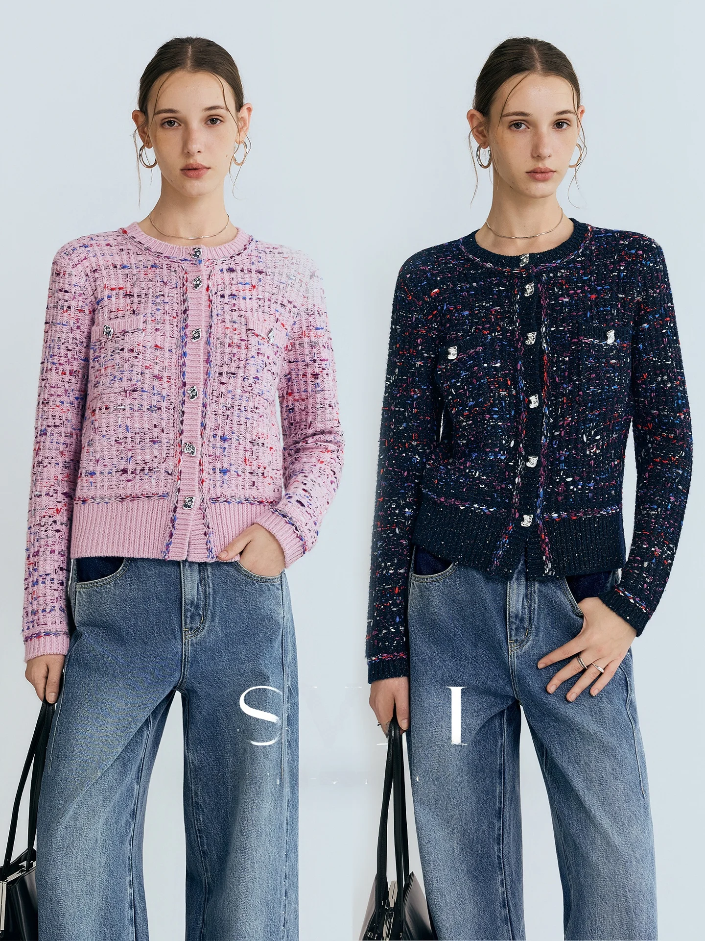 

Вязаный кардиган SVLI с блестящими цветными вставками, женский, с длинными рукавами, стандартной длины, на пуговицах, открытый, дизайнерская модель