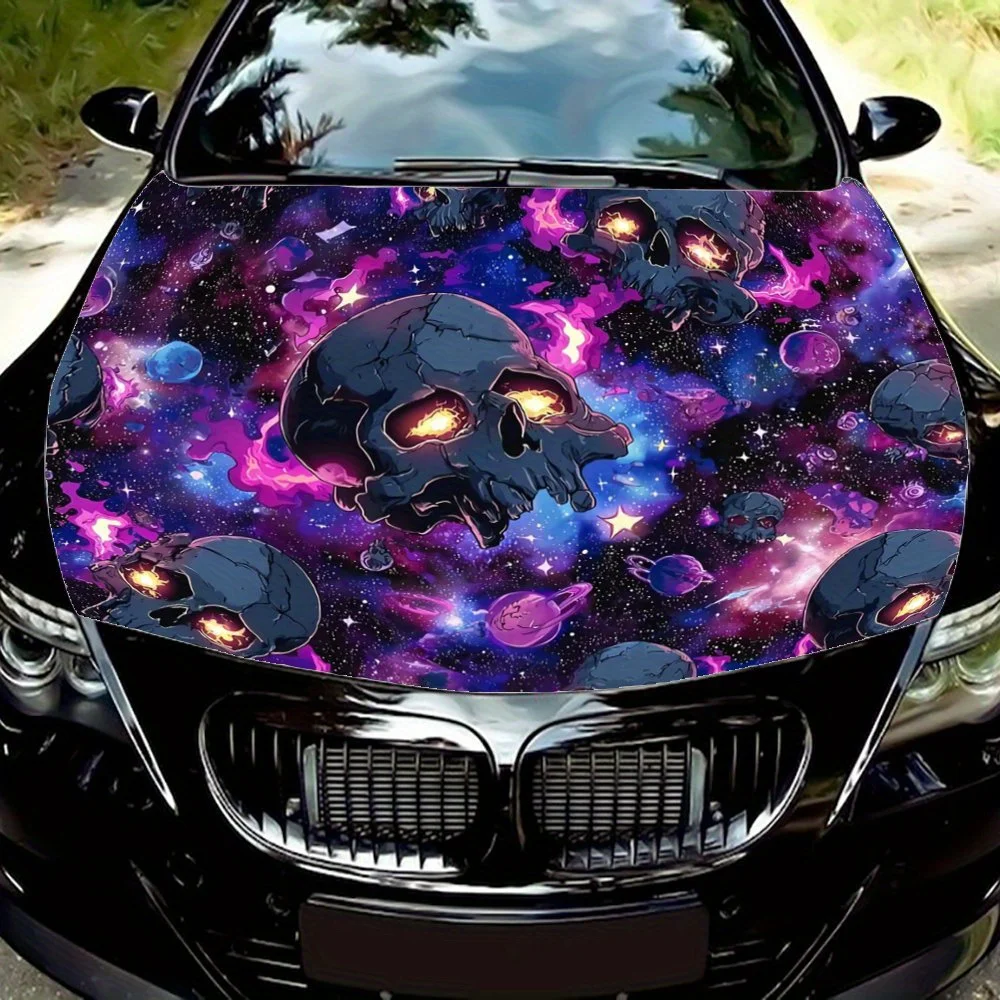 

Звездное небо с рисунком черепа, наклейка на капот автомобиля, прочная виниловая пленка, устойчивая к царапинам защита капота, подарок, самоклеящаяся, антиклейкая D