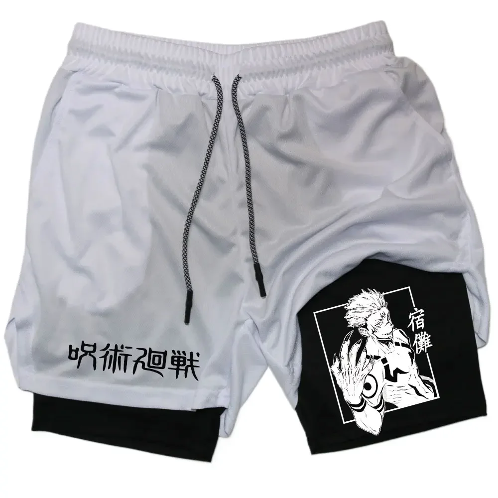 Anime Performance Shorts Jujutsu Kaisen Print Unisex 2 in 1 Compression Shorts Fitness Running Workout Short Pants Homme