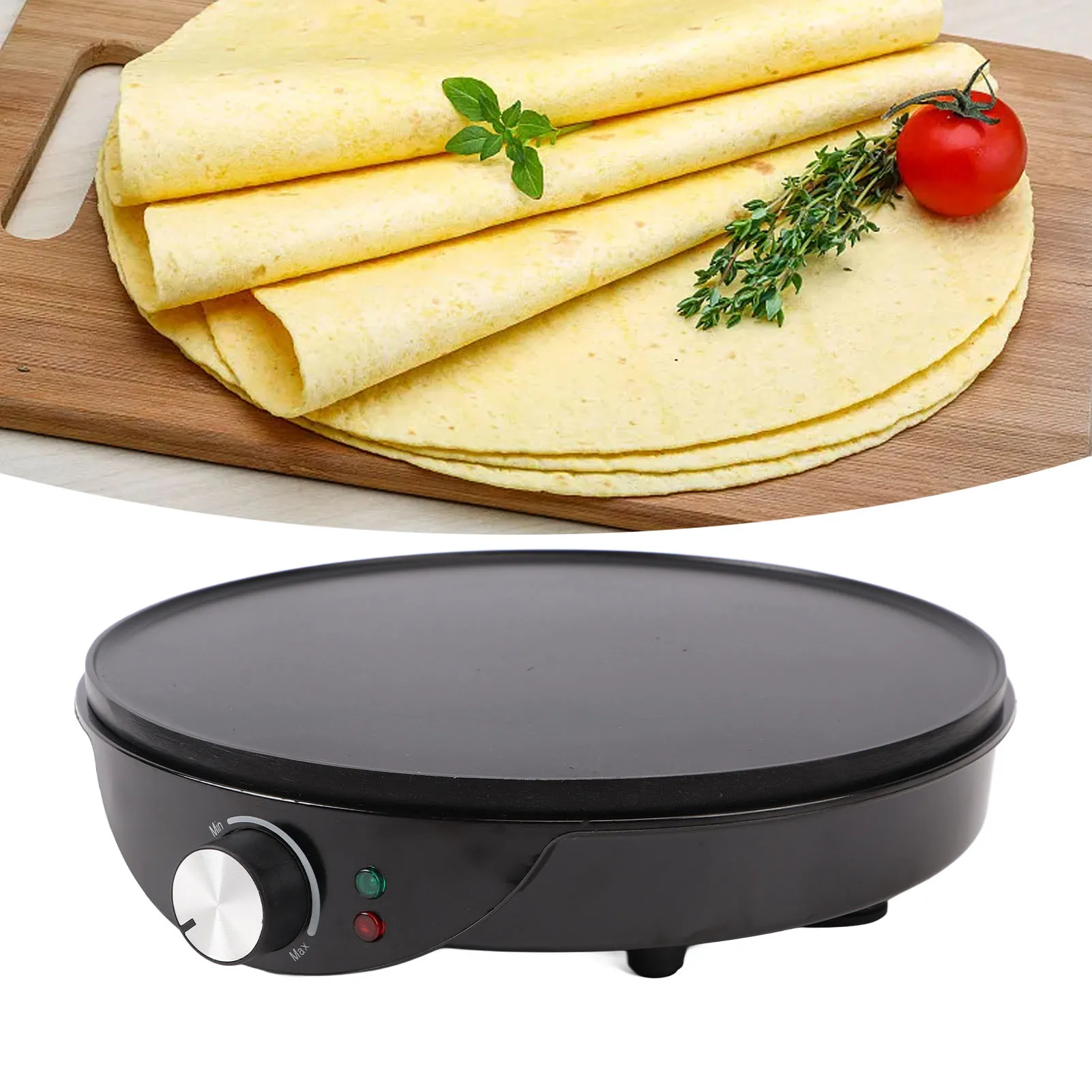 Electric Griddle Crepe Maker with Batter Spreader Wooden Spatula US Plug 100‑120V Kitchen Non Stick 12in Crepe Making Machine