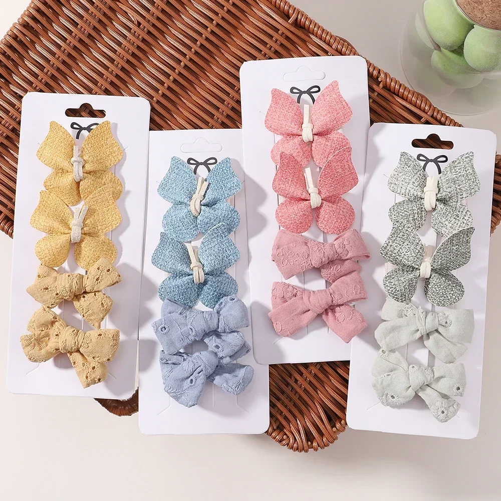 4/6Pcs Bows Hair Clips Solid Color Bows for Baby Girls Leather Butterfly Hairpins Barrettes Toddler  Headwear Hair Acesssories