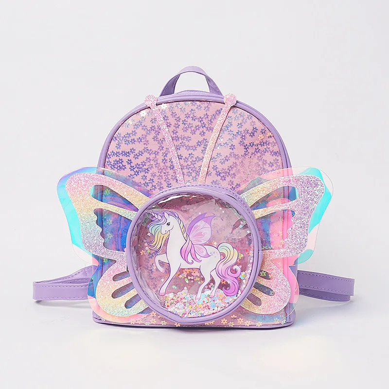 Fashion Kids Backpack, Cartoon Unicorn Sequin Laser Transparent Butterfly Wings Shoulder Bag Children Cute School Daypack