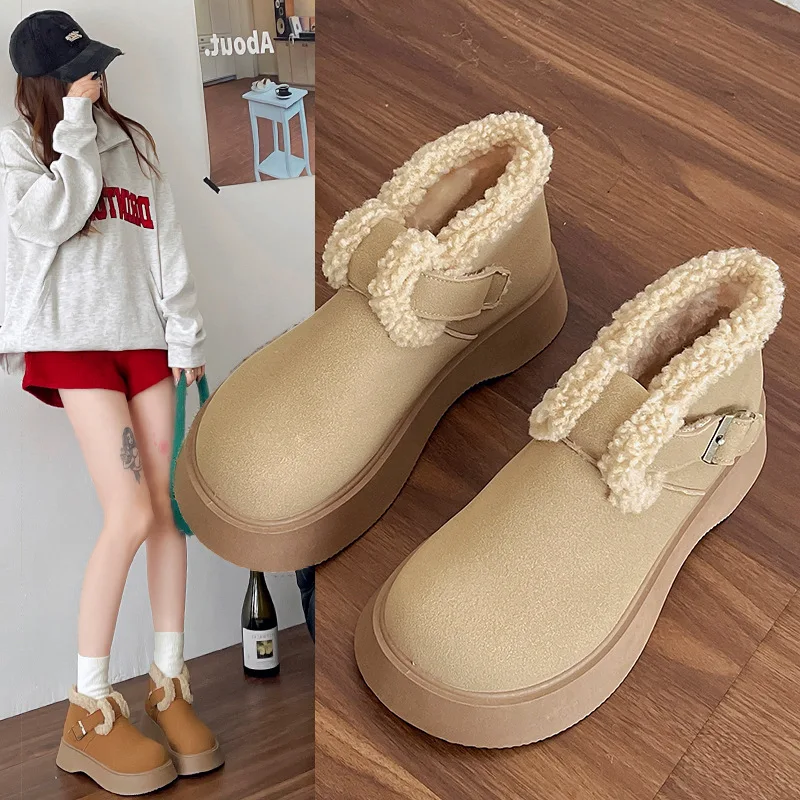 Thick Snow Warm Women's Winter Shoes with Fleece 2024 Winter New Slip-on Woolen Shoes