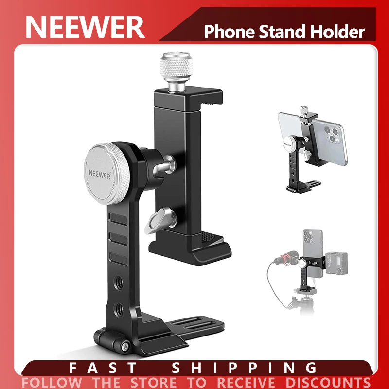 NEEWER Smartphone Tripod Mount Aluminum Alloy 360° Rotatable Phone Stand Holder Clamp with Cold Shoe and Arca Base