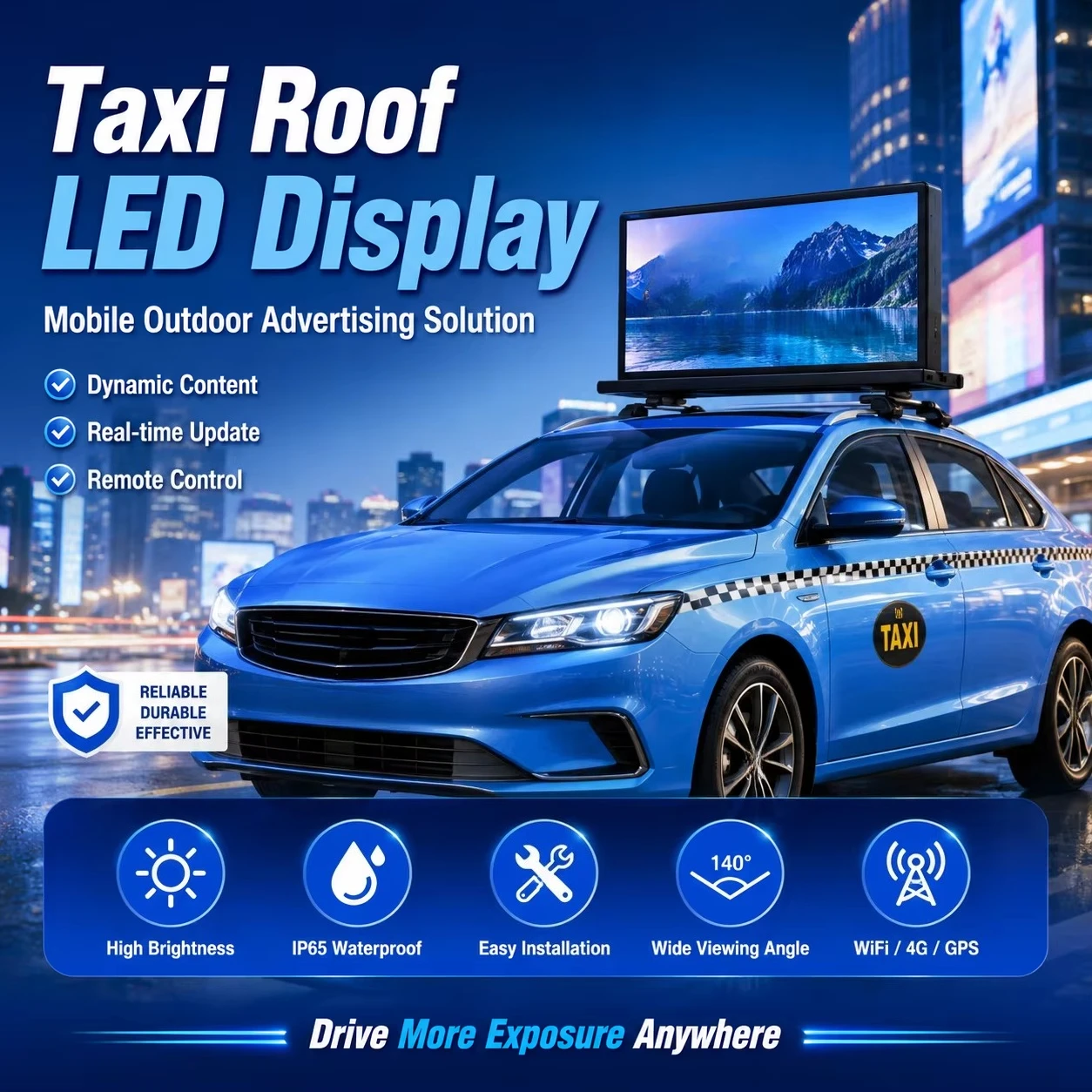 Professional P3 taxi roof LED display WiFi 4G  double-sided roof advertising screen IP65 waterproof, advanced shopping mall