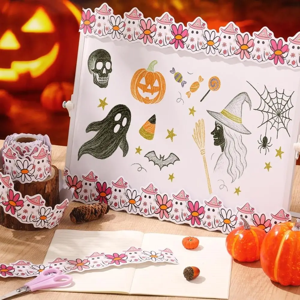 Self Adhesive Halloween Border Stickers Cuttable Roll Scalloped Edges Bulletin Board Borders Waterproof Cute Style
