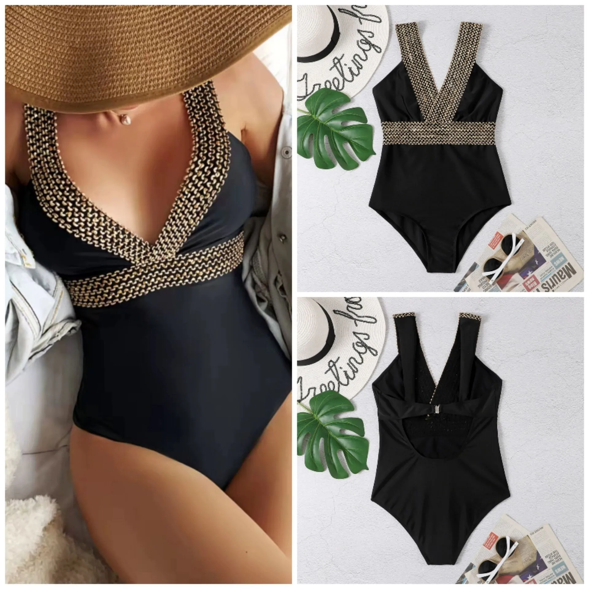 Black One Piece Swimsuit Women Criss Cross Swimwear Sexy High Cut Bodysuit 2022 Monokinis Deep V Backless Beachwear