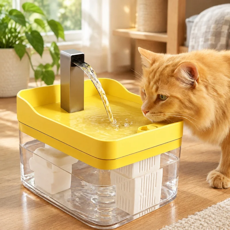 Clear Pet Water Fountain for Cats with Self-Cleaning Filter, Continuous Circulation, and Overheat Safety Feature