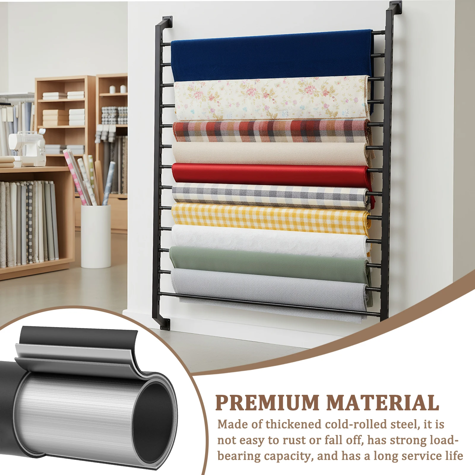 

Adjustable Metal Vinyl Rack 13 Rolls Metal Vinyl Roll Display Holder with Adjustable Hanging Rod for Window Film Garage Workshop