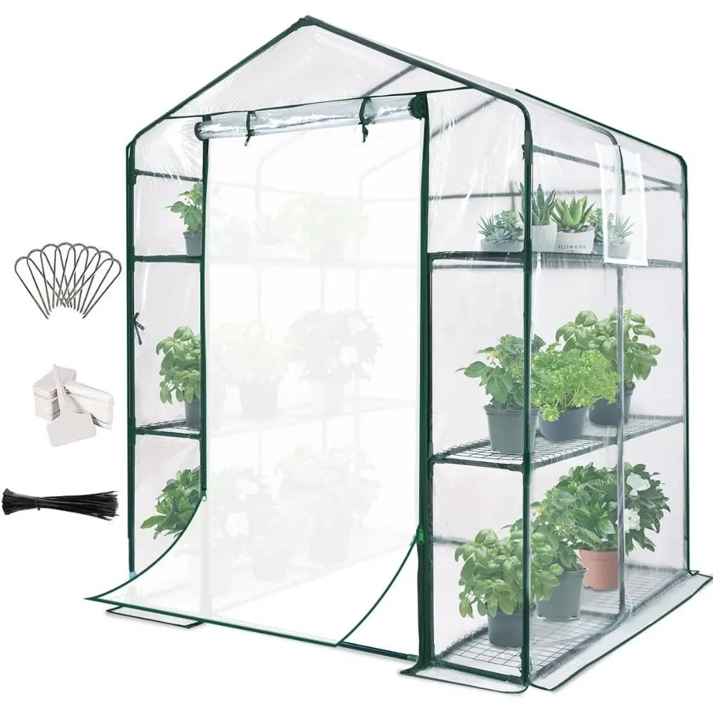 

4.7 x 4.7 x 6.4 FT Walk-in Greenhouse, Mesh Door, 3 Tiers 12 Shelves, Mini Portable Indoor Outdoor Garden Plant Green House