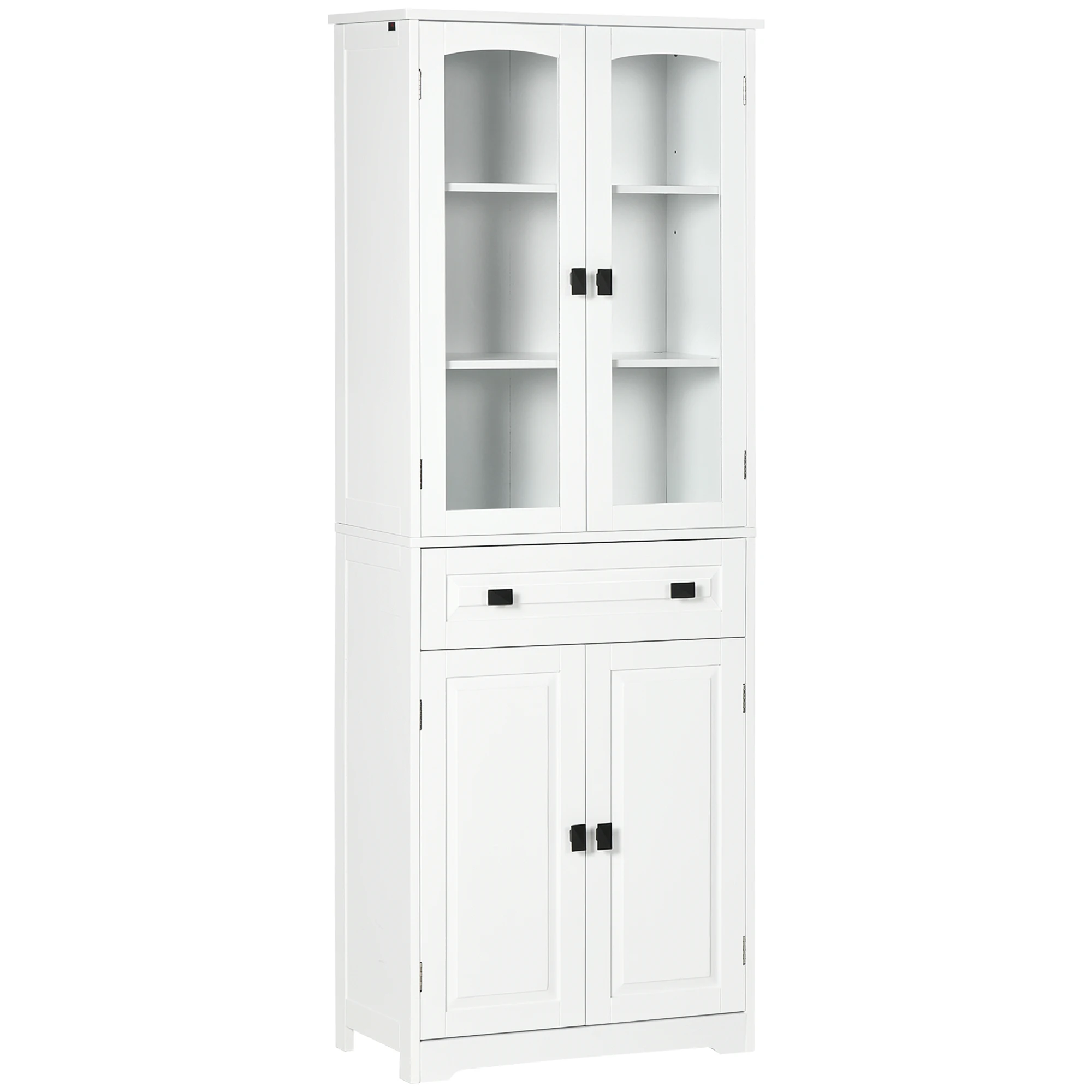 HOMCOM kitchen cupboard with 2 glass doors and drawer 60x30x160 cm White