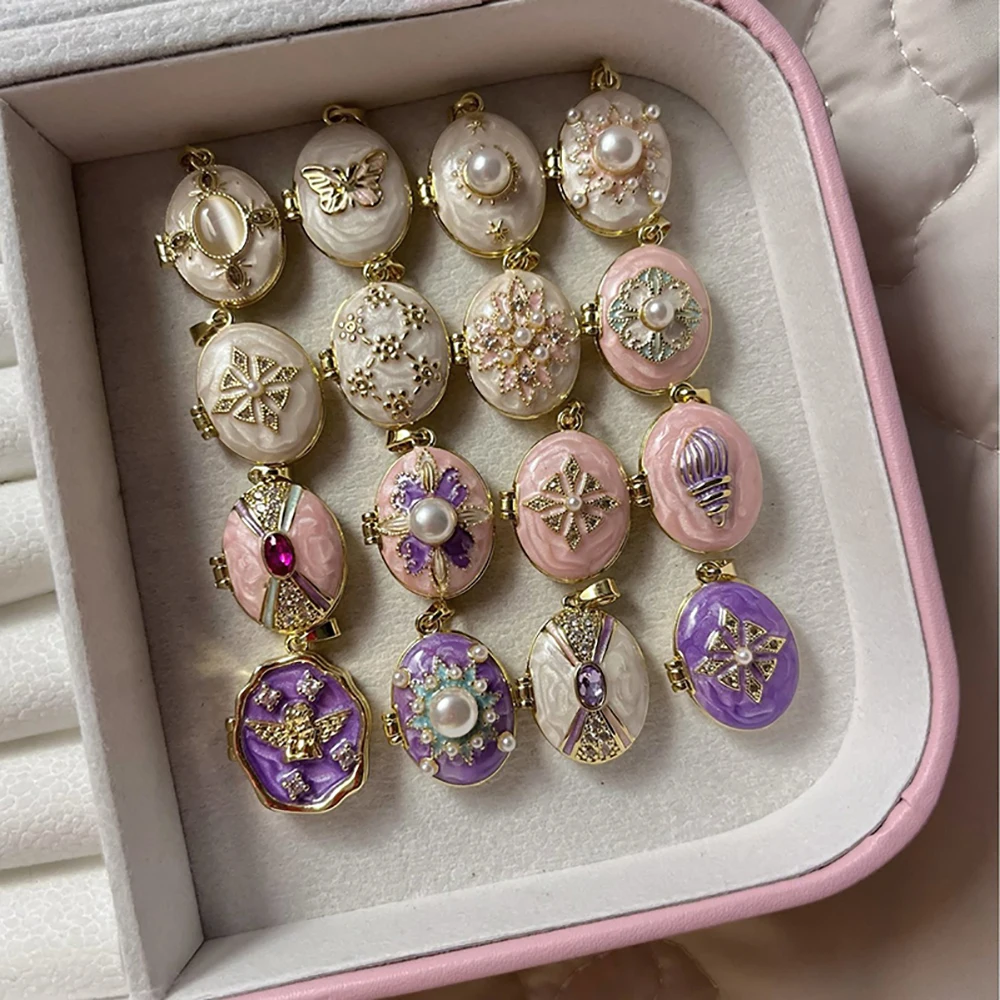 

6pcs/lot Jewelry Accessory Copper Oil-drop Oval Purple Sun Shaped DIY Open-close watch Pendants
