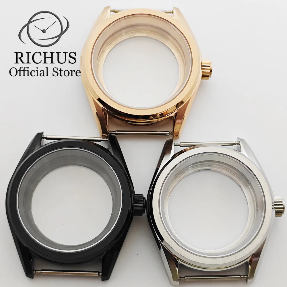 

RICHUS 38mm NH35 Case Sapphire Glass Silver Black Rose Gold Watch Case Fit NH35 NH36 ETA2824 PT5000 Movement Watch Accessories