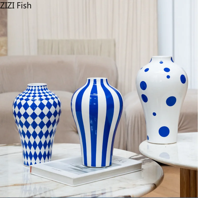 Blue and White Ceramic Vase Home Decoration Desktop Flower Arrangement Device Hydroponic Vase Decorative Vases Crafts