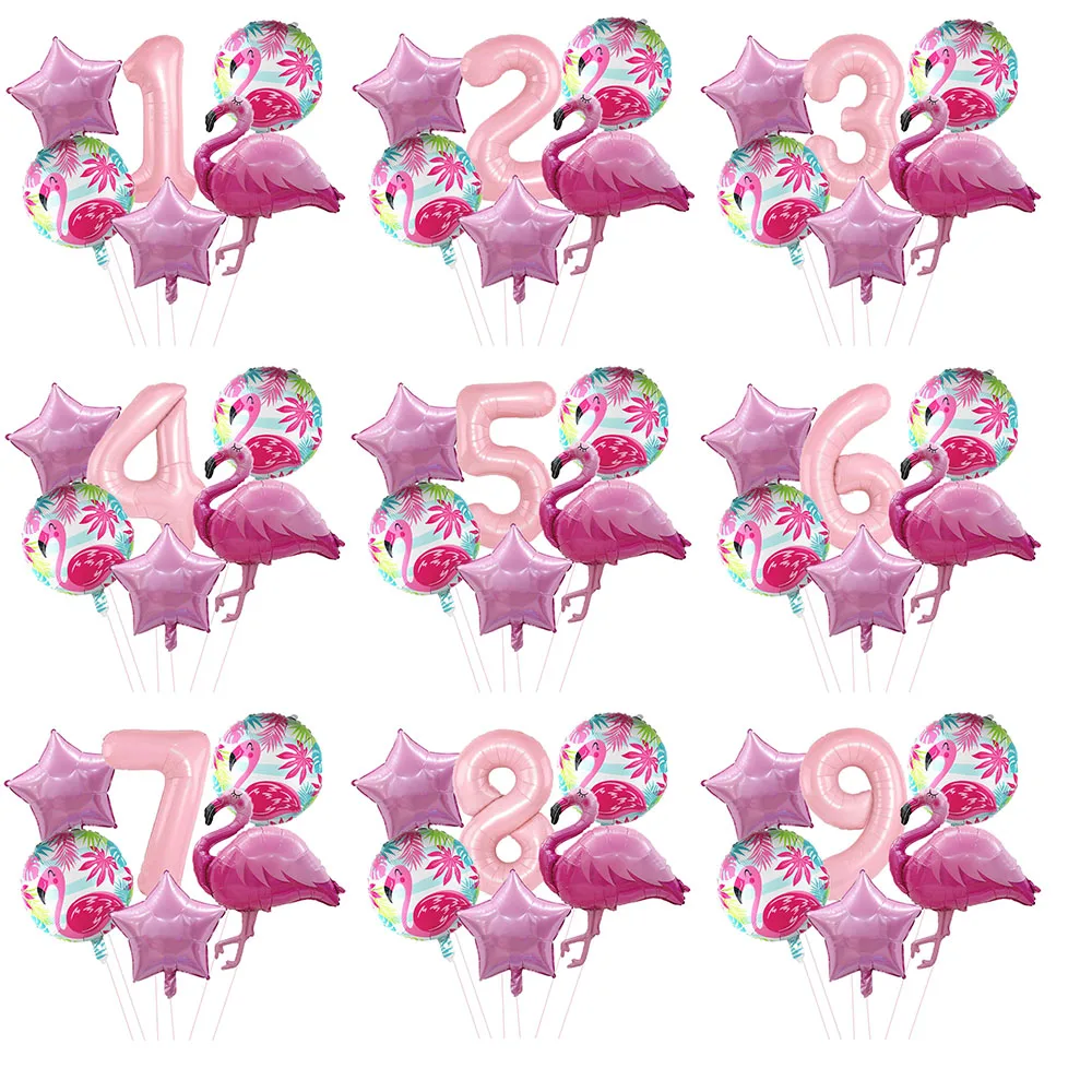 6pcs Flamingo Party Foil Balloon 32Inch Pink Number Balloons 1 2 3 4 5 6 7 8 9 Years Old Girl Birthday Party Baby Shower Decora