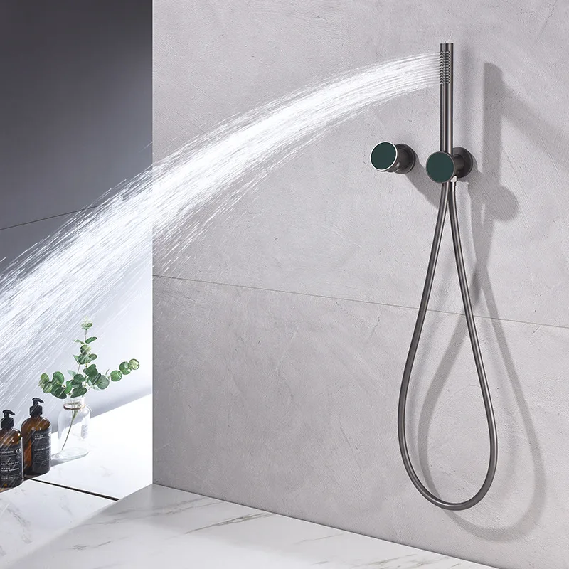 Wall Mounted Minimalist Shower Set Built In Handheld Showerhead Brushed Gold Luxury Gun Grey