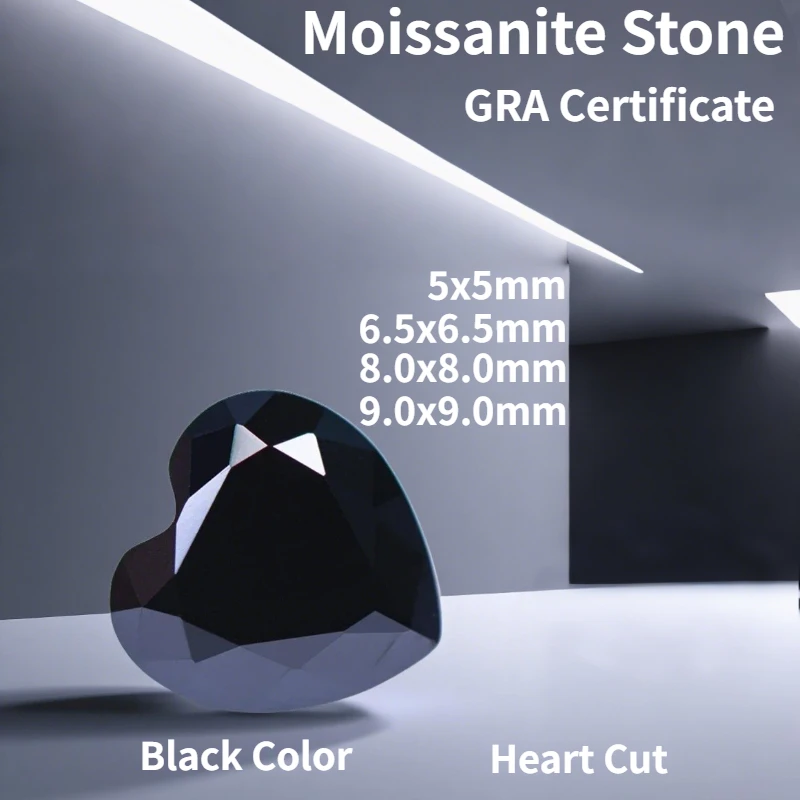 

Black Color Moissanite Stone Heart Cut for Pass Diamond Tester Charms Top Jewelry Making Gift with GRA Certificate