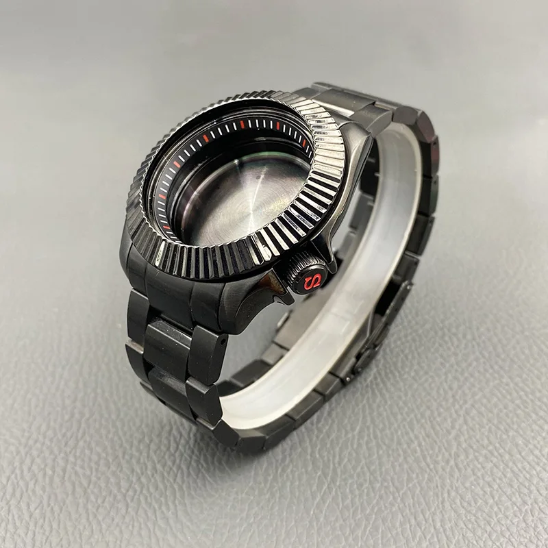 

42mm Black SKX007 Watch case and Band Set Fit for NH34 NH35 NH36 Japan Movement Crown at 3.8 SRPD Watch Case Curved Strap Kits