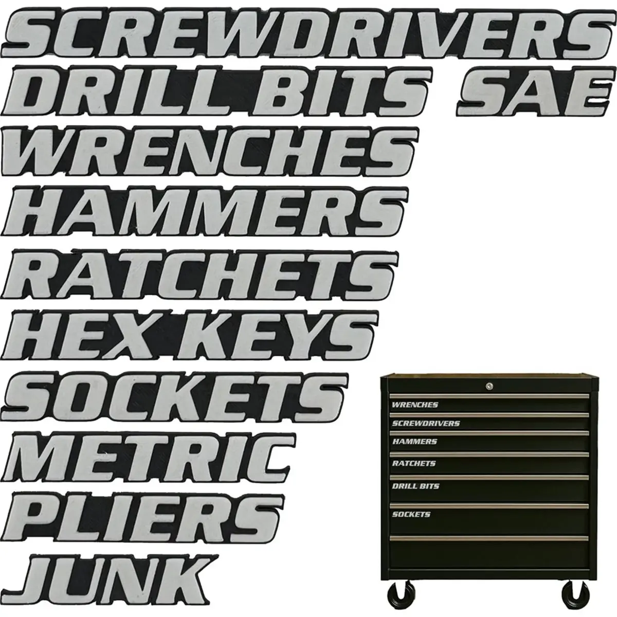 Toolbox Drawer Tags, 3D Magnetic Tool Box Labels, 11 Pieces Tool Labels Plastic